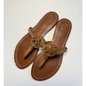 Tory Burch Mini Miller Thong Sandals Flip Flops Cognac Brown Size 8.5